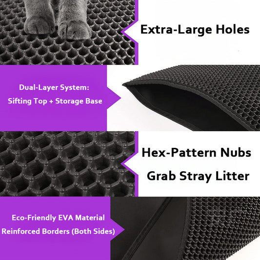 Double-Layer Cat Litter Mat – Waterproof, Reusable, EVA Honeycomb Design, Traps Litter Efficiently