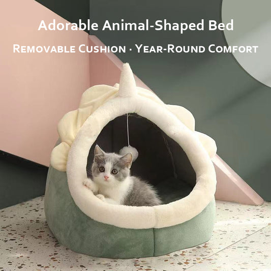Magical Unicorn Cat Bed - Removable Cushion, Hanging Toy Ball & Non-Slip Base - All-Season Cozy Cave for Cats