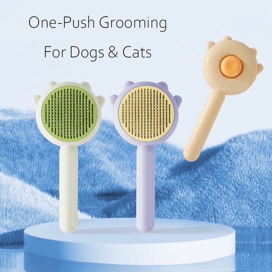 Pet Grooming Brush for Cats and Dogs – Self-Cleaning Deshedding Comb with Stainless Steel Bristles
