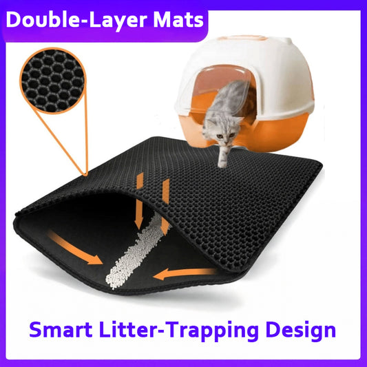 Double-Layer Cat Litter Mat – Waterproof, Reusable, EVA Honeycomb Design, Traps Litter Efficiently