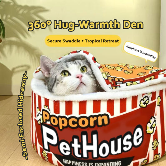 Popcorn Pet House: A Warm and Cozy Haven for Cats and Dogs in Winter